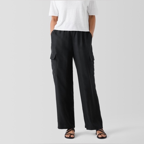 Eileen Fisher Washed Silk Cargo Pant Drawstring Wide Leg - Picture 4 of 15